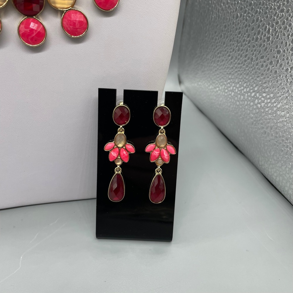 Pappagallo Gold Tone Pink Raspberry Cabochon Necklace Earrings Bracelet Set 80's - Picture 3 of 11